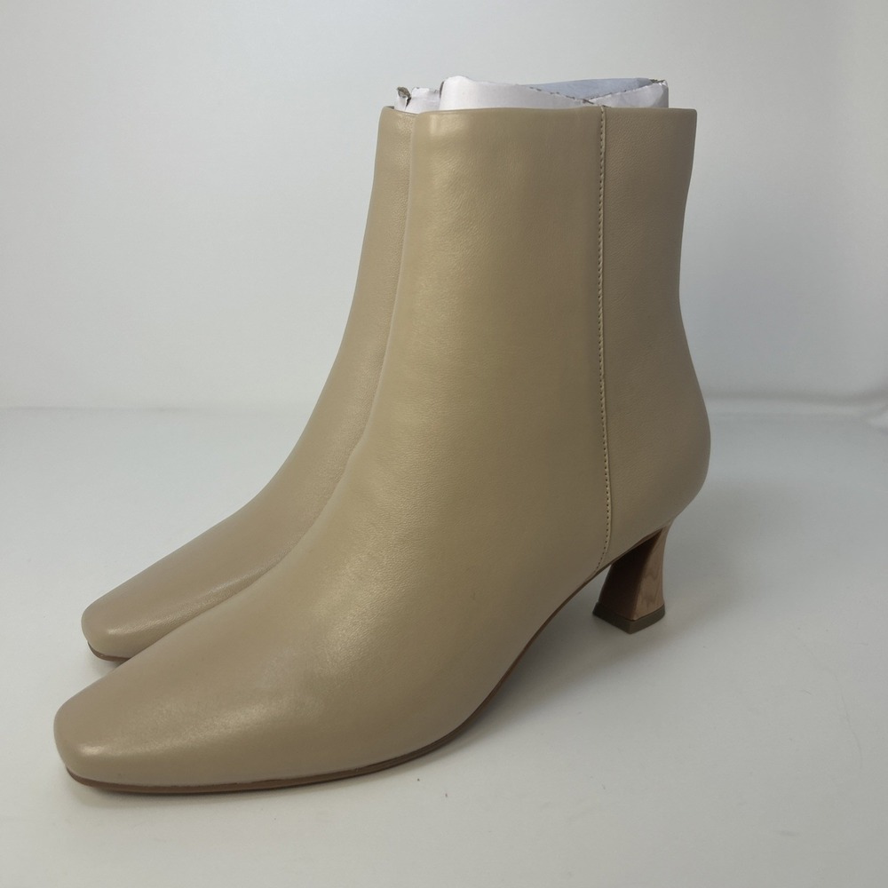 Coutgo Women's Kitten Heel Ankle Boots Women's Size 7.5M‎ Beige Pointed Toe